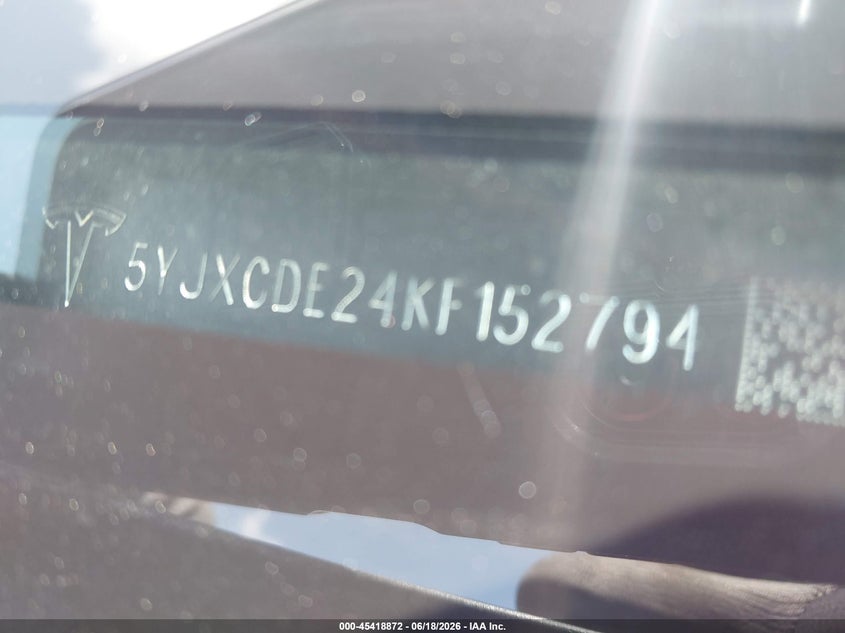 2019 Tesla Model x VIN 5YJXCDE24KF152794 IAAI salvage auction — FRONT END, Salvage Title, sold $7,300 on 2026-07-31 (photo 9)