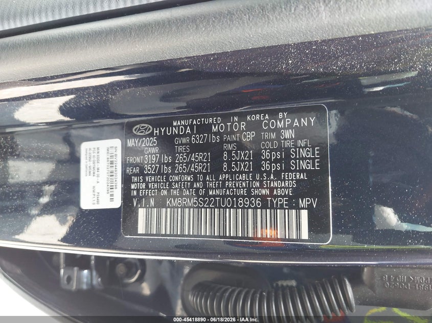 2026 Hyundai Palisade VIN KM8RM5S22TU018936 IAAI salvage auction — FRONT END, Original (Texas), sold $25,550 on 2026-07-20 (photo 9)