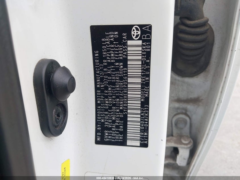 2014 Toyota Corolla VIN 5YFBURHE8EP056119 IAAI salvage auction — LEFT FRONT, Original (Texas), sold $2,700 on 2026-07-29 (photo 9)