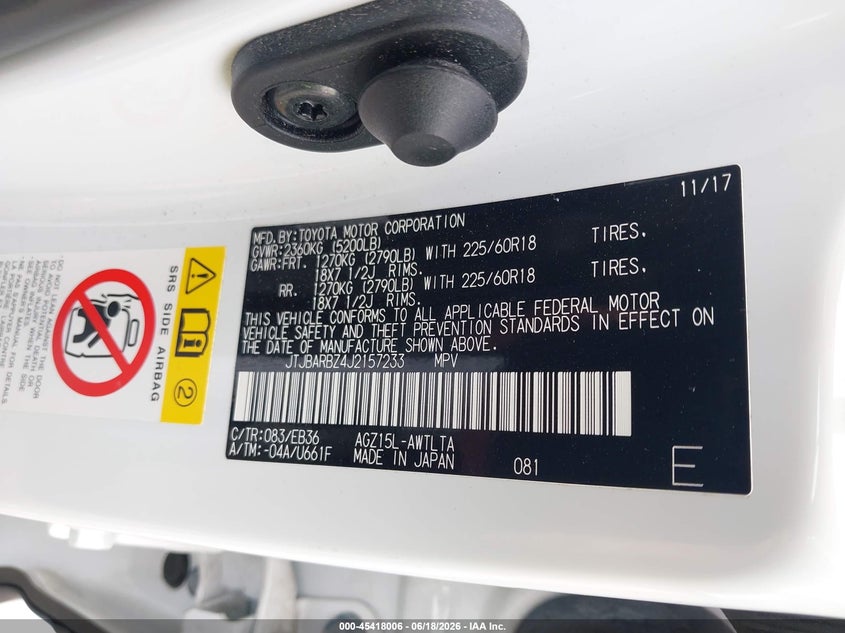 2018 Lexus Nx VIN JTJBARBZ4J2157233 IAAI salvage auction — FRONT END, Salvage Title, sold $5,600 on 2026-07-19 (photo 9)