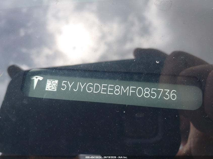 2021 Tesla Model y VIN 5YJYGDEE8MF085736 IAAI salvage auction — UNDERCARRIAGE, Salvage (North Carolina), sold $5,500 on 2026-07-23 (photo 8)