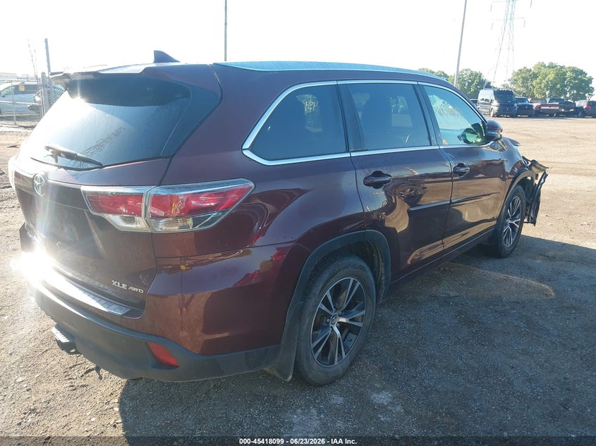 2016 Toyota Highlander VIN 5TDJKRFH9GS328315 IAAI salvage auction — FRONT & REAR, Salvage (Indiana), sold $6,400 on 2026-07-15 (photo 4)