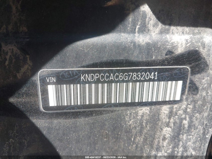 2016 Kia Sportage VIN KNDPCCAC6G7832041 IAAI salvage auction — ROLLOVER, Salvage Title, sold $25 on 2026-07-28 (photo 9)