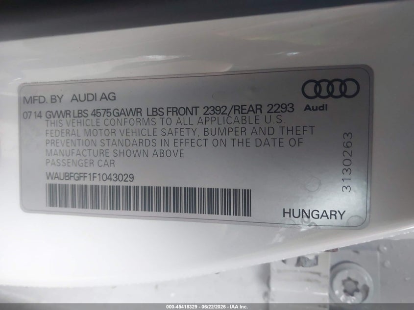 2015 Audi A3 VIN WAUBFGFF1F1043029 IAAI salvage auction — FRONT END, Clear (Arkansas), sold $2,450 on 2026-07-18 (photo 9)