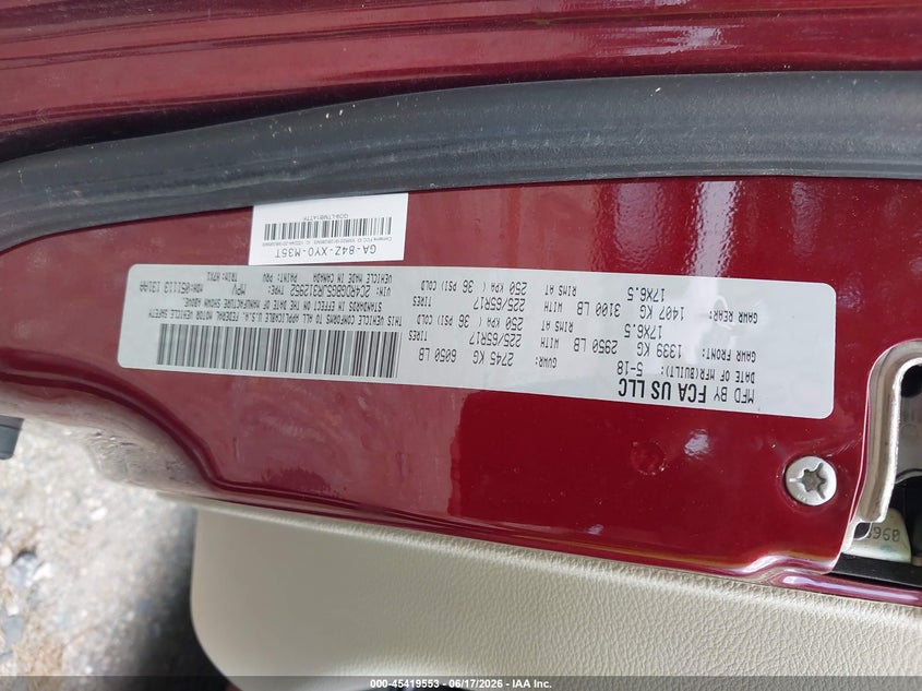 2018 Dodge Grand caravan VIN 2C4RDGBG5JR312952 IAAI salvage auction — NORMAL WEAR, SF97 (Virginia), sold $11,250 on 2026-07-22 (photo 9)