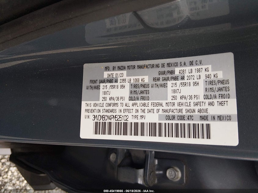 2023 Mazda Cx-30 VIN 3MVDMBCM4PM525102 IAAI salvage auction — REAR END, Salvage - Greater Than 75% (Maryland), sold $3,700 on 2026-07-09 (photo 9)