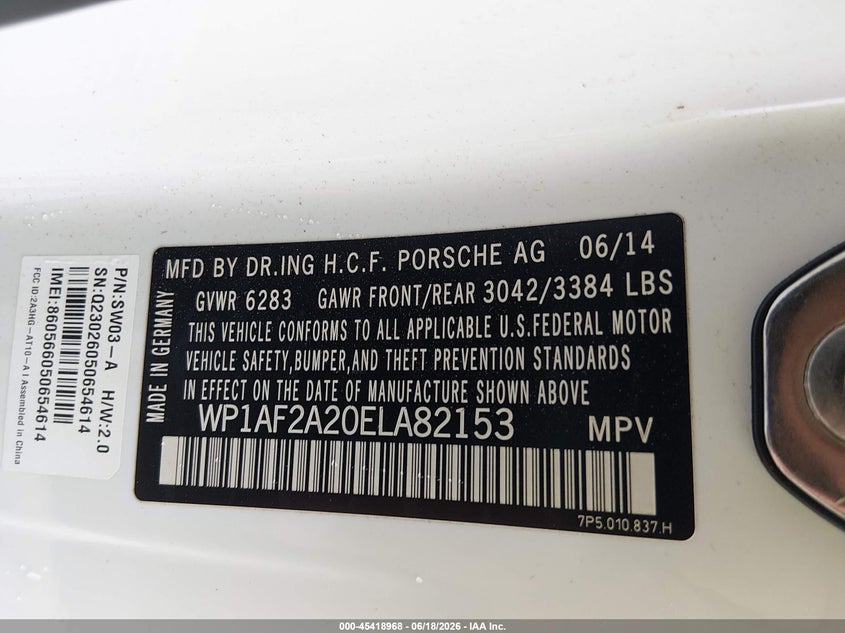 2014 Porsche Cayenne VIN WP1AF2A20ELA82153 IAAI salvage auction — REAR END, Salvage (Georgia), sold $5,100 on 2026-07-11 (photo 9)