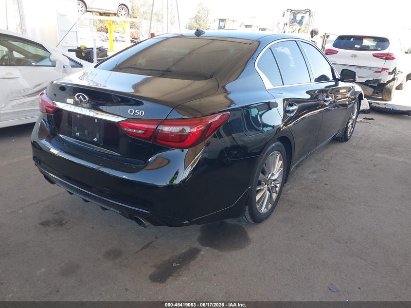 2018 Infiniti Q50 VIN JN1EV7APXJM360546 IAAI salvage auction — FRONT END, Salvage (California), sold $4,225 on 2026-07-27 (photo 4)