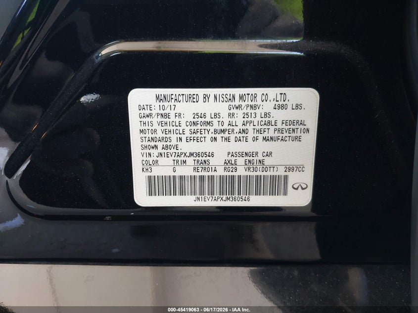 2018 Infiniti Q50 VIN JN1EV7APXJM360546 IAAI salvage auction — FRONT END, Salvage (California), sold $4,225 on 2026-07-27 (photo 9)