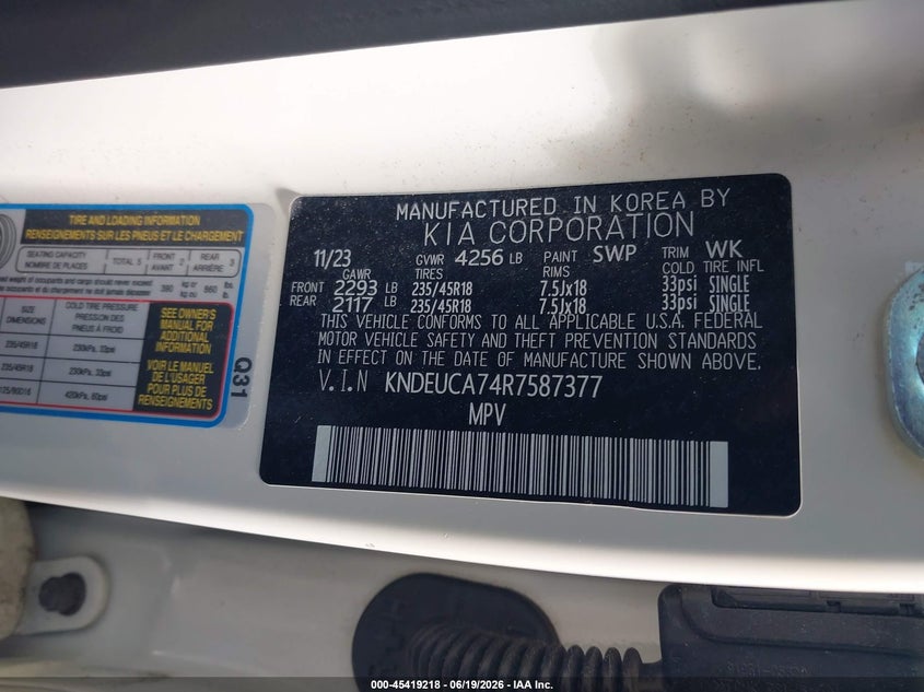 2024 Kia Seltos VIN KNDEUCA74R7587377 IAAI salvage auction — LEFT SIDE, Mv-907A (New York), sold $8,000 on 2026-07-16 (photo 9)