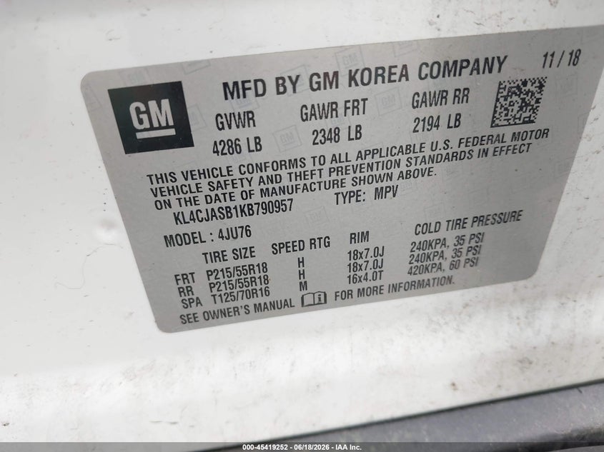 2019 Buick Encore VIN KL4CJASB1KB790957 IAAI salvage auction — REAR END, Clear (Michigan), sold $1,900 on 2026-09-07 (photo 9)