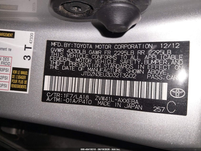 2013 Toyota Prius v VIN JTDZN3EU3D3213602 IAAI salvage auction — FRONT END, Clear (Virginia), sold $3,000 on 2026-07-09 (photo 9)