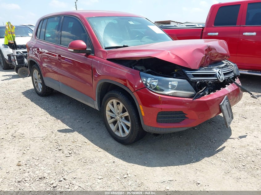 2014 Volkswagen Tiguan VIN WVGAV3AX9EW108569 IAAI salvage auction — FRONT & REAR, Salvage (Texas), sold $675 on 2026-07-14 (photo 1)