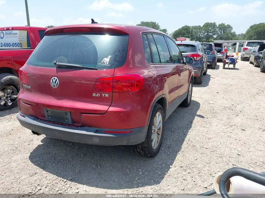2014 Volkswagen Tiguan VIN WVGAV3AX9EW108569 IAAI salvage auction — FRONT & REAR, Salvage (Texas), sold $675 on 2026-07-14 (photo 4)