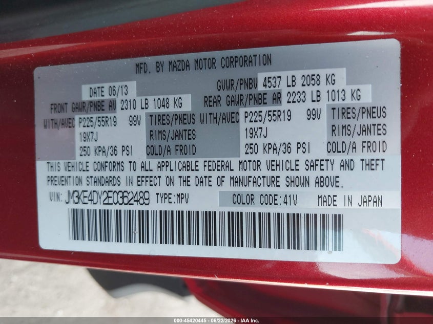 2014 Mazda Cx-5 VIN JM3KE4DY2E0362489 IAAI salvage auction — RIGHT FRONT, Salvage (Virginia), sold $1,200 on 2026-07-21 (photo 9)