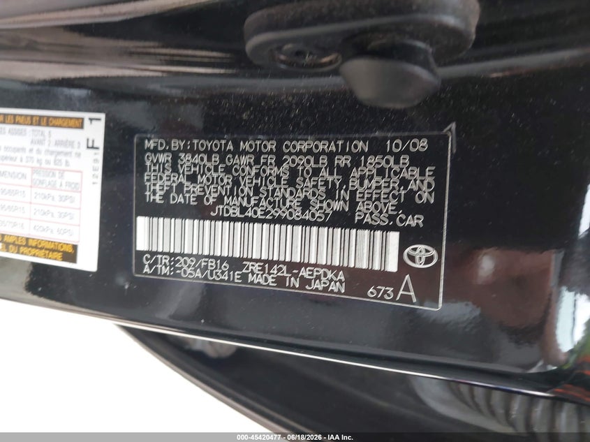 2009 Toyota Corolla VIN JTDBL40E299084057 IAAI salvage auction — FRONT END, Mv-907A (New York), sold $675 on 2026-07-14 (photo 9)