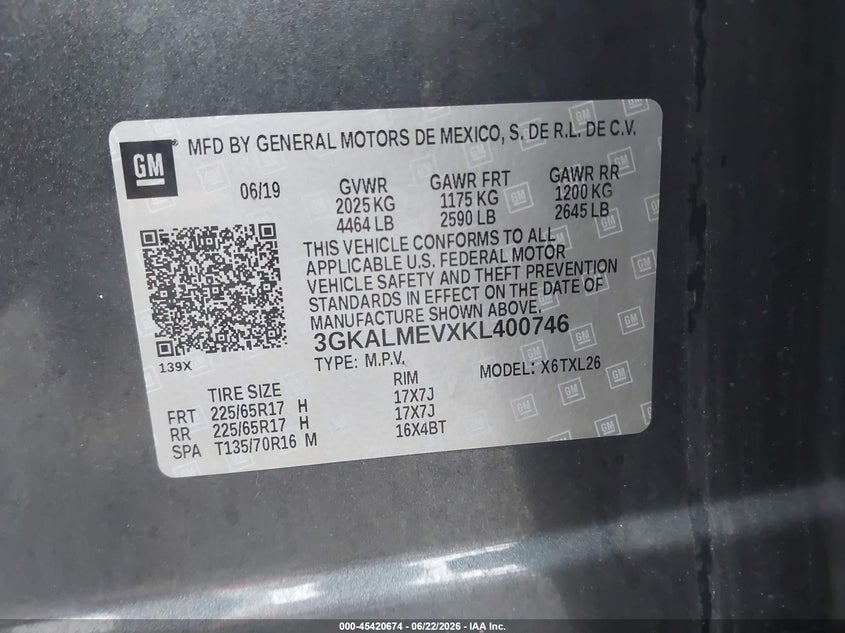 2019 Gmc Terrain VIN 3GKALMEVXKL400746 IAAI salvage auction — FRONT END, Salvage Title, sold $25 on 2026-07-29 (photo 9)