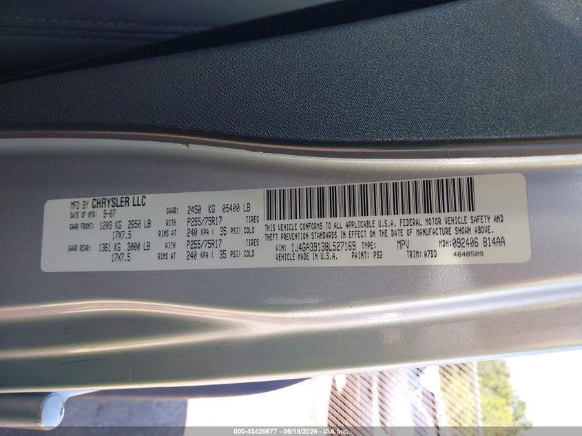 2008 Jeep Wrangler / VIN 1J4GA39138L527169 IAAI salvage auction — FRONT END, Salvage (Indiana), sold $3,050 on 2026-07-11 (photo 9)