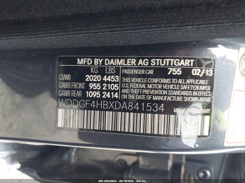 2013 Mercedes-benz C-klasse VIN WDDGF4HBXDA841534 IAAI salvage auction — FRONT END, Salvage (Georgia), sold $875 on 2026-07-22 (photo 9)