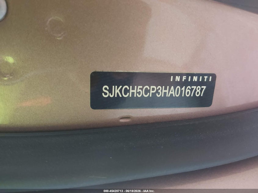 2017 Infiniti Qx30 VIN SJKCH5CP3HA016787 IAAI salvage auction — REAR END, Salvage (Virginia), sold $1,750 on 2026-07-28 (photo 9)