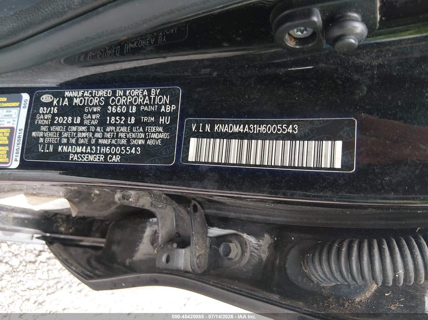 2017 Kia Rio VIN KNADM4A31H6005543 IAAI salvage auction — NORMAL WEAR, Clear (Louisiana), sold $975 on 2026-07-24 (photo 9)