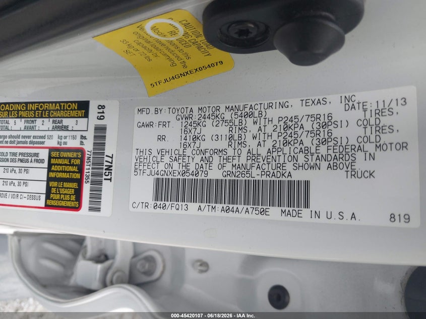 2014 Toyota Tacoma VIN 5TFJU4GNXEX054079 IAAI salvage auction — REAR END, Salvage (Georgia), sold $8,250 on 2026-07-14 (photo 9)