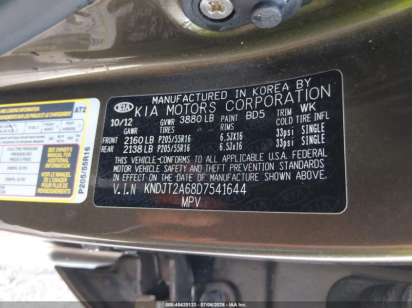 2013 Kia Soul VIN KNDJT2A68D7541644 IAAI salvage auction — SIDE, Clear (Indiana), sold $1,500 on 2026-07-26 (photo 9)