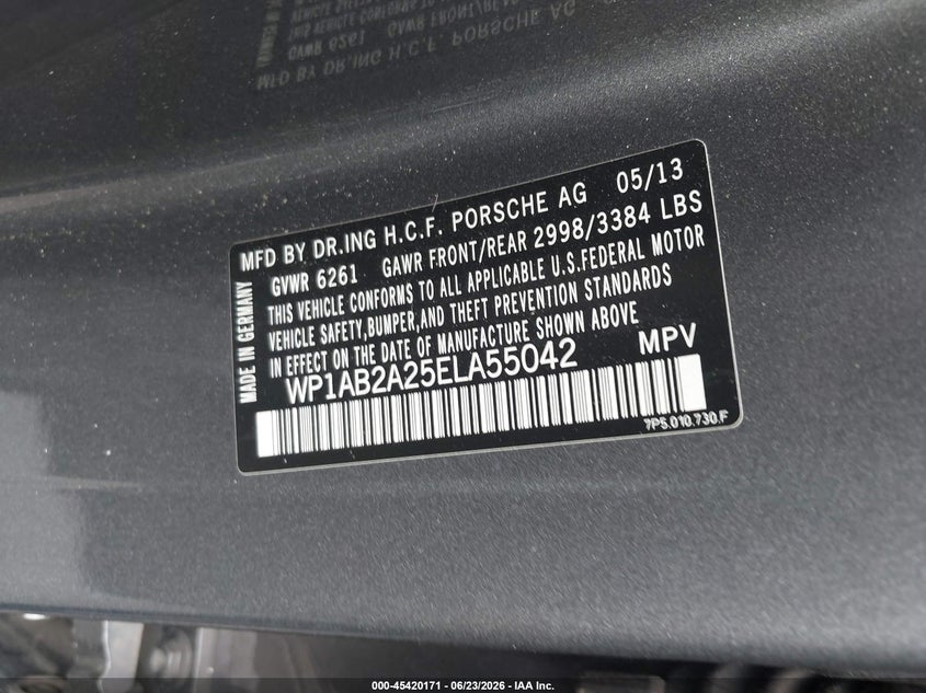 2014 Porsche Cayenne VIN WP1AB2A25ELA55042 IAAI salvage auction — FRONT END, Salvage Title, sold $1,250 on 2026-07-29 (photo 9)