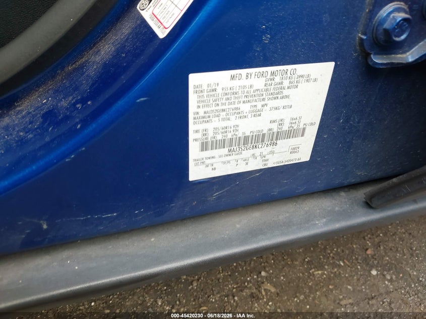 2019 Ford Ecosport VIN MAJ3S2GE8KC276986 IAAI salvage auction — REAR END, Salvage (Idaho), sold $1,700 on 2026-07-09 (photo 9)