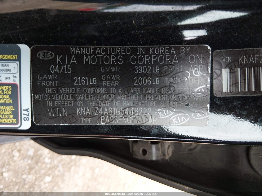 2016 Kia Forte VIN KNAFZ4A81G5448222 IAAI salvage auction — NORMAL WEAR, Clear (Maryland), sold $800 on 2026-07-10 (photo 9)