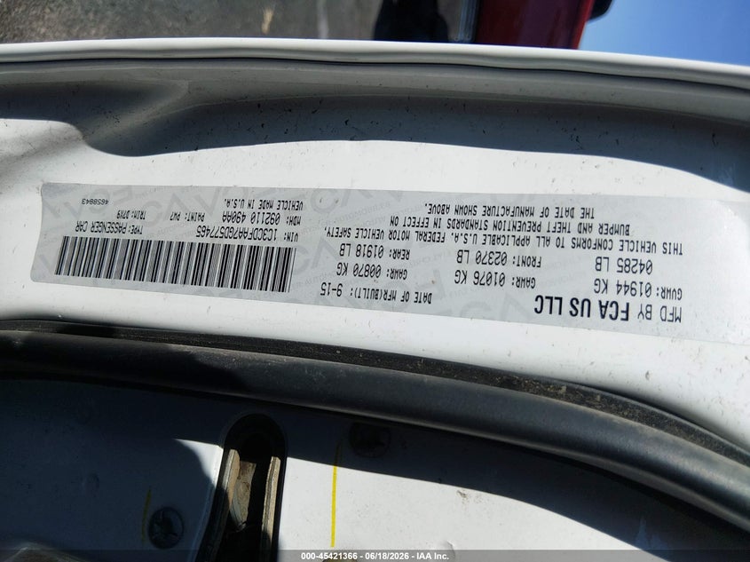 2016 Dodge Dart VIN 1C3CDFAA7GD577465 IAAI salvage auction — NORMAL WEAR, Clear (Arizona), sold $275 on 2026-07-24 (photo 9)