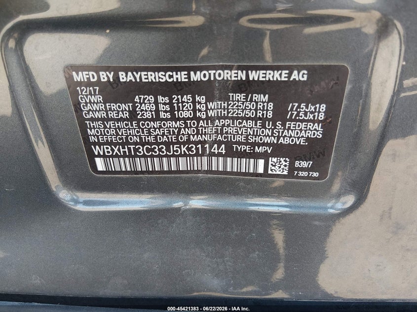 2018 BMW X1 VIN WBXHT3C33J5K31144 IAAI salvage auction — LEFT SIDE, Salvage Title, sold $4,950 on 2026-07-15 (photo 9)