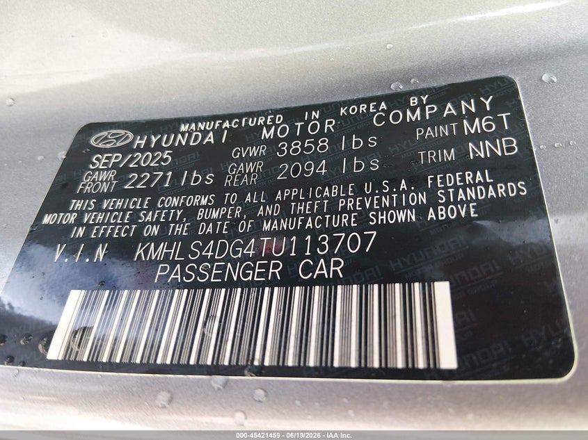 2026 Hyundai Elantra VIN KMHLS4DG4TU113707 IAAI salvage auction — FRONT END, Salvage Title, sold $4,000 on 2026-07-23 (photo 9)