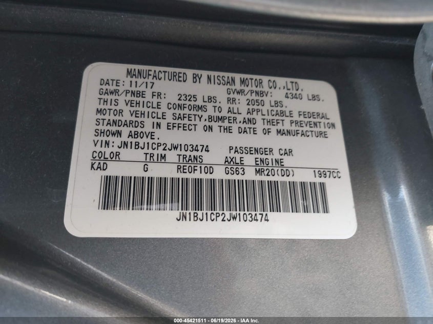 2018 Nissan Rogue VIN JN1BJ1CP2JW103474 IAAI salvage auction — Burn Interior, Salvage (California), sold $3,700 on 2026-07-28 (photo 9)