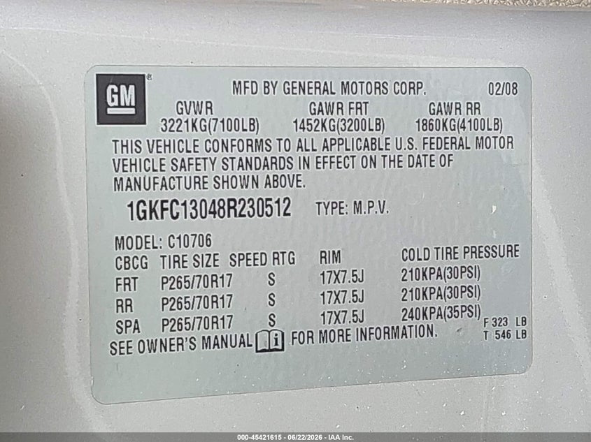 2007 Gmc Yukon VIN 1GKFK63877J196441 IAAI salvage auction — SIDE, Salvage (Mississippi), sold $350 on 2026-07-26 (photo 9)