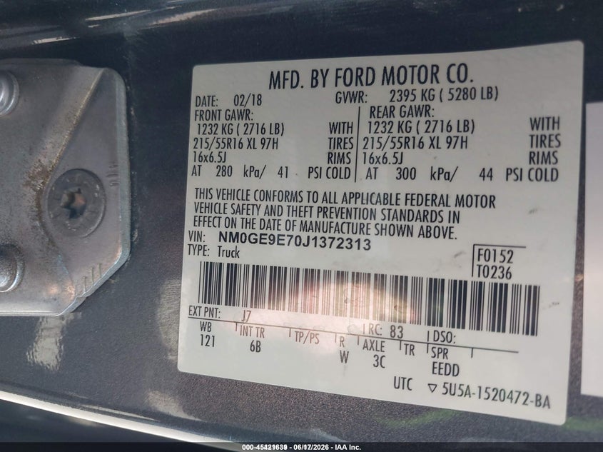 2018 Ford Transit connect VIN NM0GE9E70J1372313 IAAI salvage auction — NORMAL WEAR, Sf97 (Nevada), sold $6,100 on 2026-07-28 (photo 9)