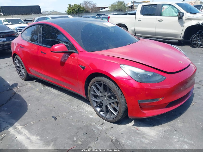 2021 Tesla Model 3 VIN 5YJ3E1EB1MF034888 IAAI salvage auction — LEFT SIDE, Salvage Title, sold $6,300 on 2026-07-29 (photo 1)