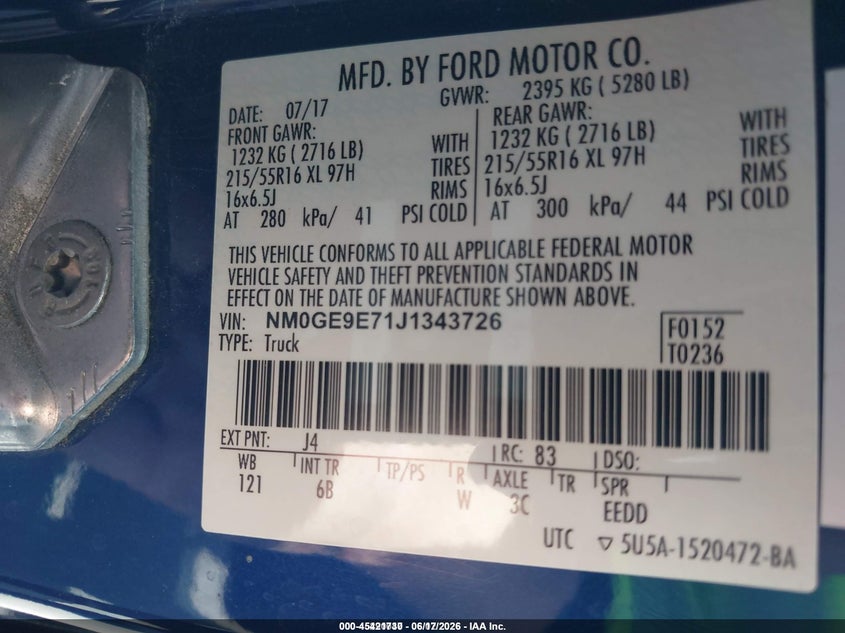 2018 Ford Transit connect VIN NM0GE9E71J1343726 IAAI salvage auction — NORMAL WEAR, Sf97 (Nevada), sold $25 on 2026-07-28 (photo 9)