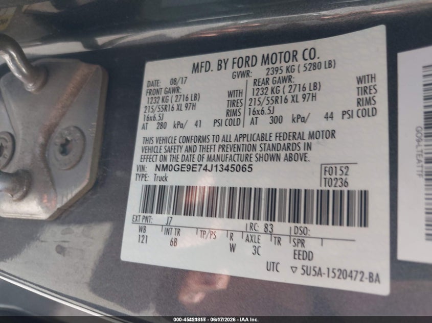2018 Ford Transit connect VIN NM0GE9E74J1345065 IAAI salvage auction — NORMAL WEAR, Sf97 (Nevada), sold $25 on 2026-07-28 (photo 9)