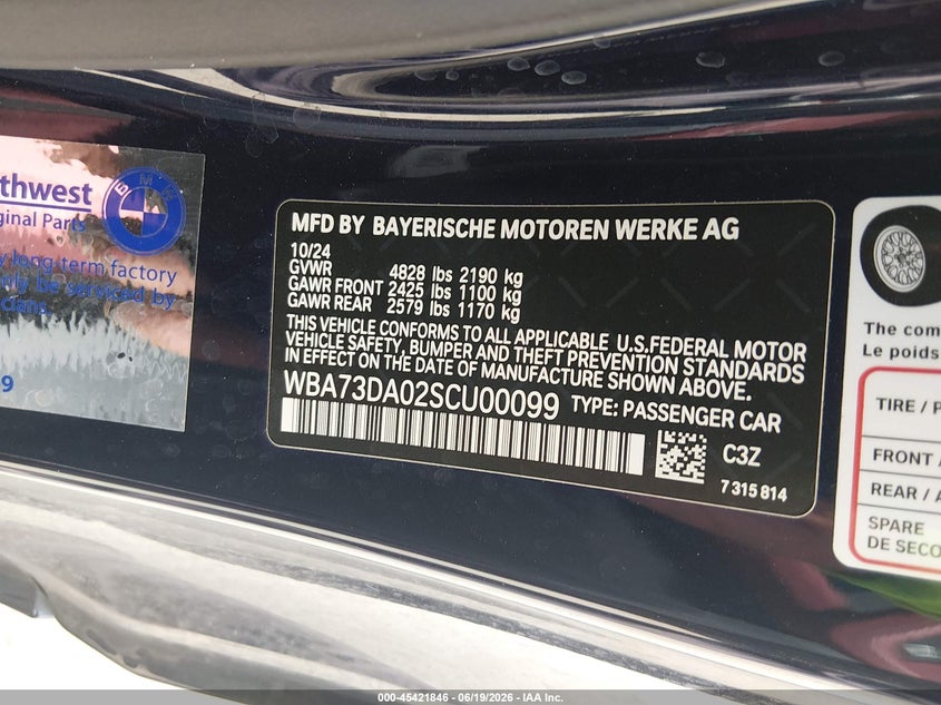 2025 BMW 4er VIN WBA73DA02SCU00099 IAAI salvage auction — REPOSSESSION, Original (Texas), sold $23,850 on 2026-09-04 (photo 9)