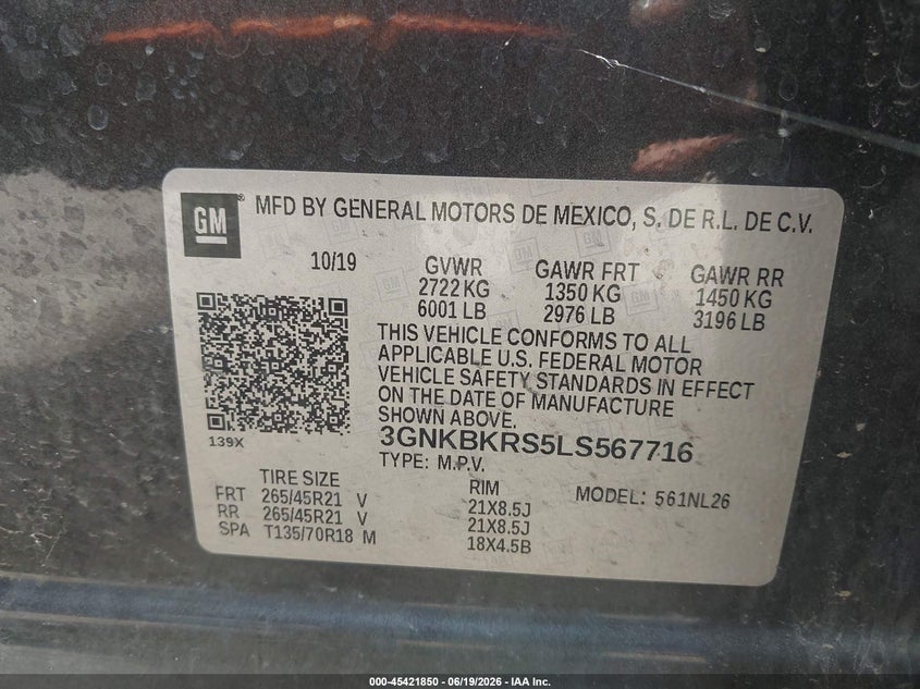 2020 Chevrolet Blazer VIN 3GNKBKRS5LS567716 IAAI salvage auction — REAR END, Salvage Title, sold $8,325 on 2026-08-19 (photo 9)