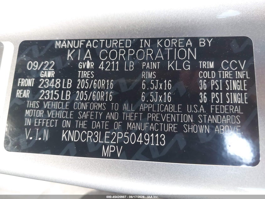 2023 Kia Niro VIN KNDCR3LE2P5049113 IAAI salvage auction — FRONT END, Salvage (California), sold $5,900 on 2026-07-10 (photo 9)