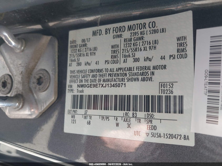 2018 Ford Transit connect VIN NM0GE9E7XJ1345071 IAAI salvage auction — NORMAL WEAR, Sf97 (Nevada), sold $475 on 2026-07-28 (photo 9)