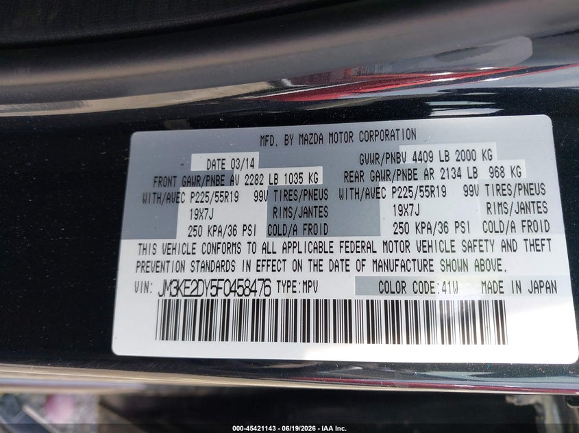 2015 Mazda Cx-5 VIN JM3KE2DY5F0458476 IAAI salvage auction — REAR END, Salvage (Georgia), sold $2,650 on 2026-07-11 (photo 9)