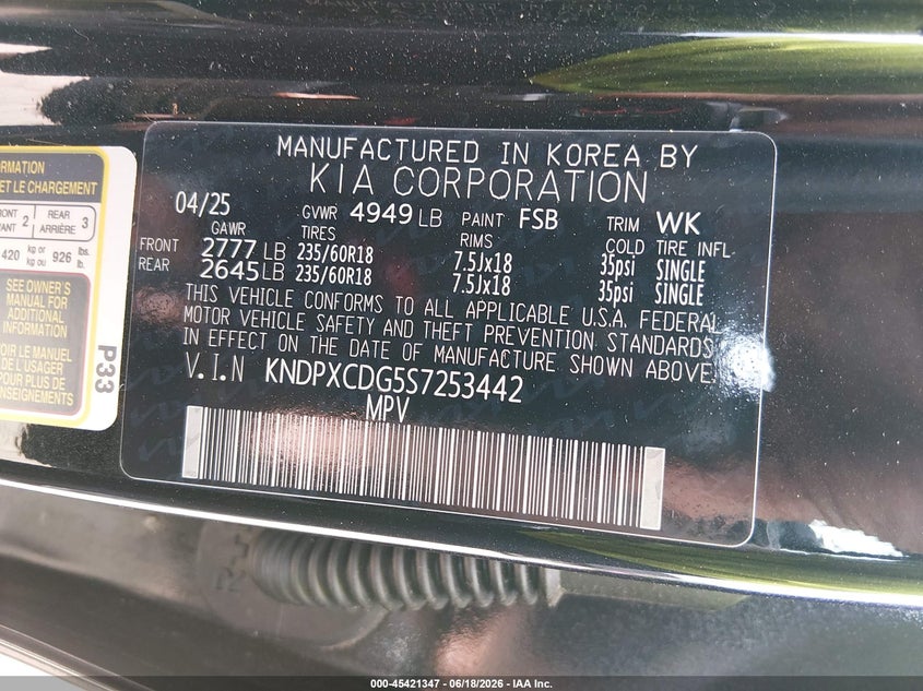 2025 Kia Sportage VIN KNDPXCDG5S7253442 IAAI salvage auction — FRESH WATER, Salvage (Tennessee), sold $13,550 on 2026-07-15 (photo 9)