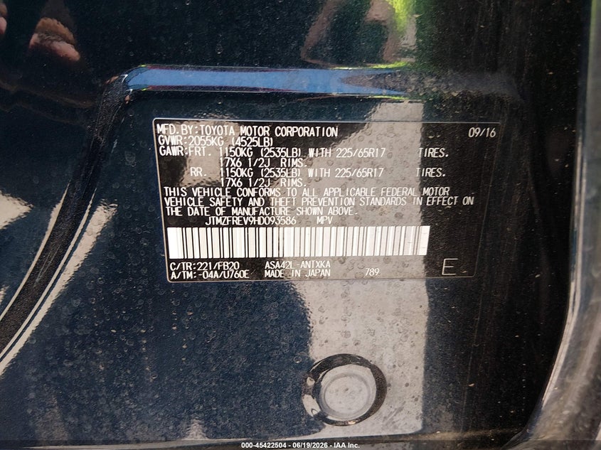 2017 Toyota Rav 4 VIN JTMZFREV9HD093586 IAAI salvage auction — FRONT END, Salvage (Arizona), sold $4,500 on 2026-07-30 (photo 9)