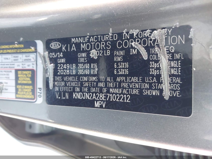 2014 Kia Soul VIN KNDJN2A28E7102212 IAAI salvage auction — NORMAL WEAR, Salvage Title - Dealer (California), sold $1,150 on 2026-07-06 (photo 9)