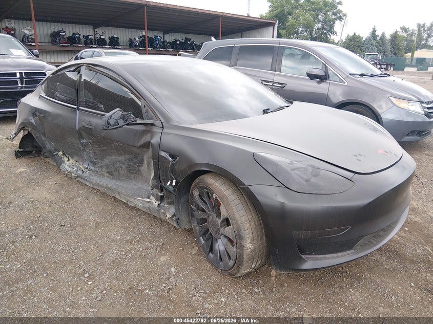 2023 Tesla Model 3 VIN 5YJ3E1EC3PF493336 IAAI salvage auction — RIGHT SIDE, Salvage Title, sold $25 on 2026-08-28 (photo 1)