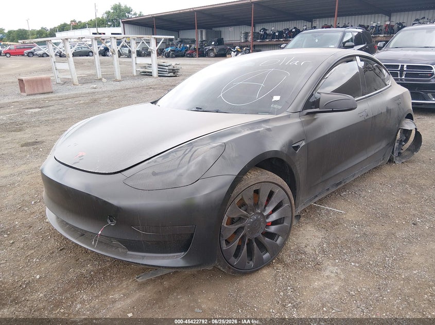 2023 Tesla Model 3 VIN 5YJ3E1EC3PF493336 IAAI salvage auction — RIGHT SIDE, Salvage Title, sold $25 on 2026-08-28 (photo 2)