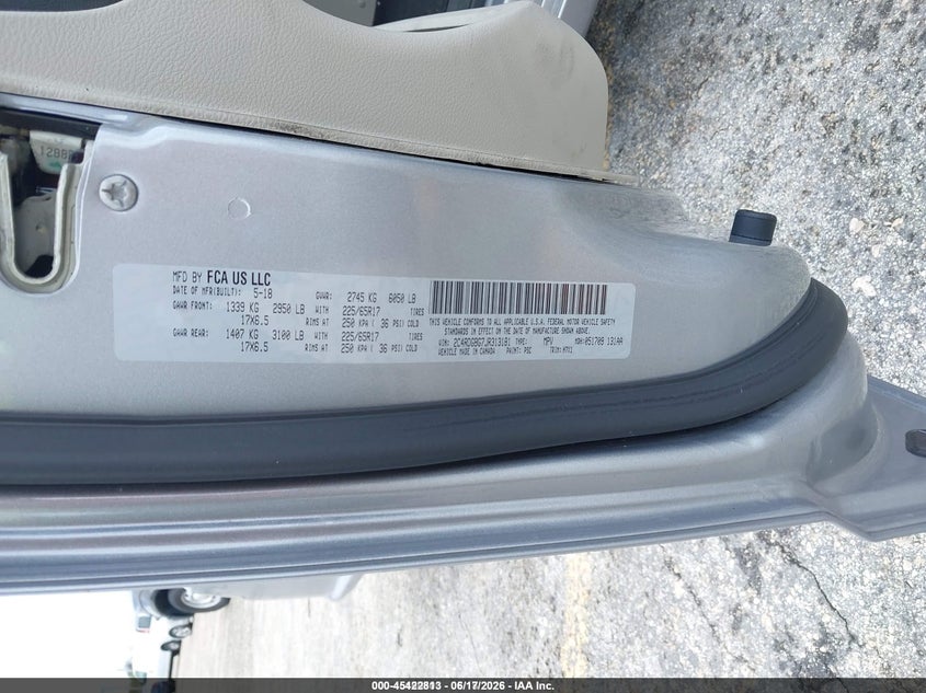 2018 Dodge Grand caravan VIN 2C4RDGBG7JR313181 IAAI salvage auction — NORMAL WEAR, Sf97 (Florida), sold $11,600 on 2026-08-13 (photo 9)